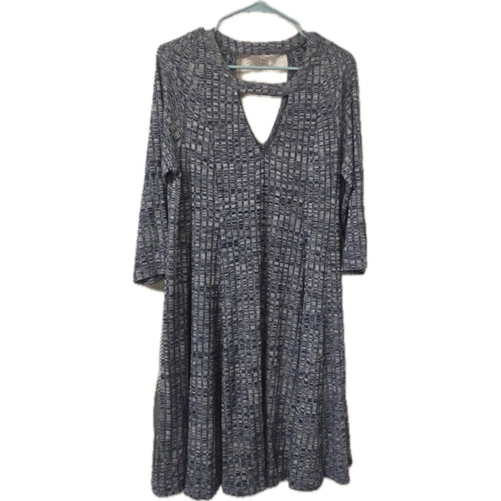 Torrid Grey Space Dye Knit Swing Dress V-Neck Cutout Back 3/4 Sleeve Size 1 NWOT